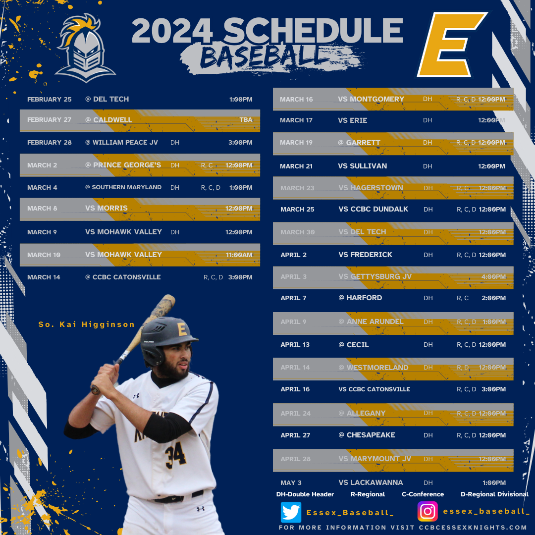 CCBC Essex Knights Baseball 2024 Schedule Release